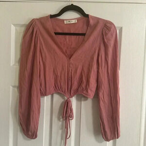 Wild Love Boho Blouse - Long Sleeve with tie front - hook closure Size Small EUC